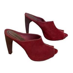 Matisse Empire Wine Burgundy Suede Peep Toe Cone Heel Slip On Mule 7.5M